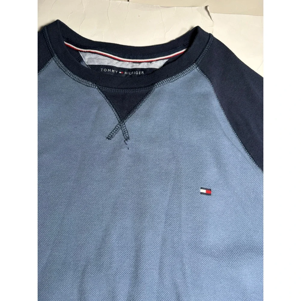 Tommy Hilfiger Pullover Mens Large Blue Colorblock Crewneck Flag Logo Cotton